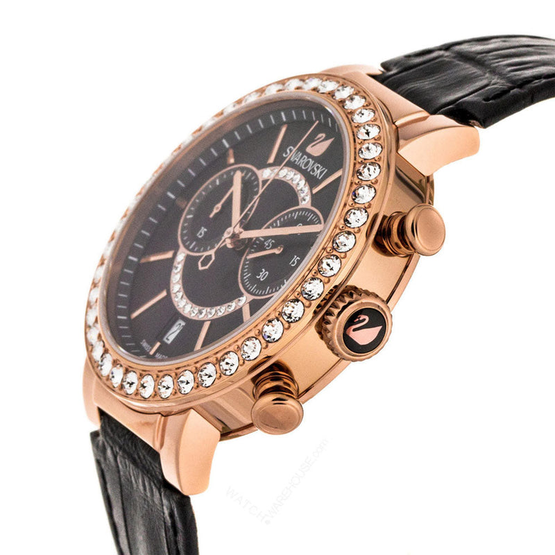Shop Swarovski Citra Sphere Chronograph Black Dial Black Leather Strap Watch for Women - 5055209 in USA