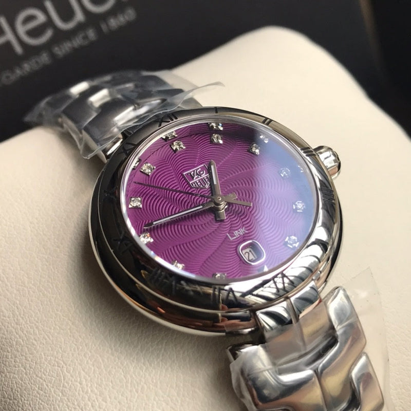Shop Tag Heuer Link Diamonds Purple Dial Silver Steel Strap Watch for Women - WAT1418.BA0954 in USA