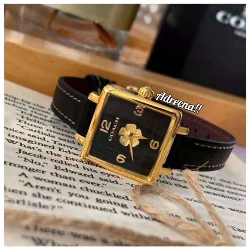Coach Black Square Dial Black Leather Strap Watch for Women - 14503695 Buy Now By Coach