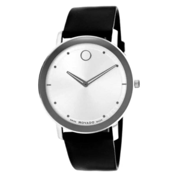 Movado Sapphire Silver Dial Black Leather Strap Watch for Men - 606694 Buy Now By Movado
