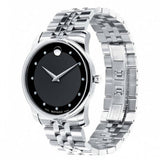 Movado Museum Diamonds Black Dial Silver Steel Strap Watch For Men - 606878