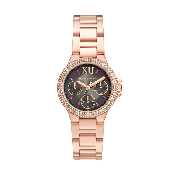 Shop Michael Kors Camille Chronograph Grey Dial Rose Gold Steel Strap Watch For Women - MK6983 in USA