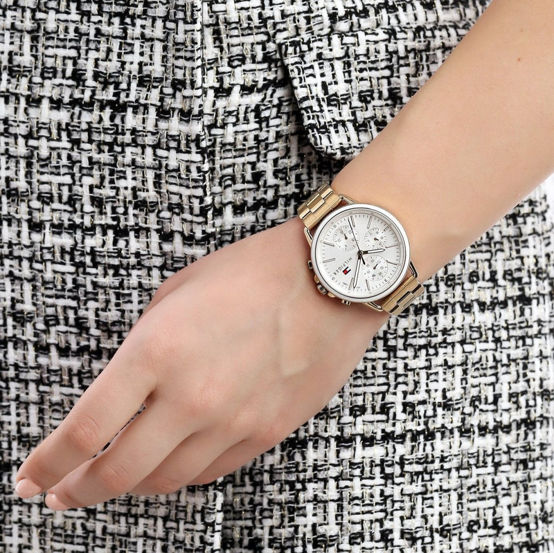 Shop Tommy Hilfiger Carly White Dial Gold Steel Strap Watch for Women - 1781786 in USA