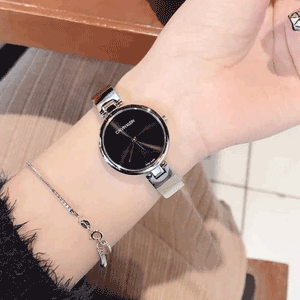 Shop Calvin Klein Wavy Black Dial Silver Steel Strap Watch for Women - K9U23141 in USA