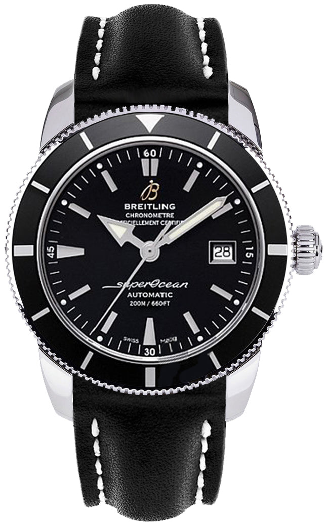 Shop Breitling Superocean Heritage 42mm Black Leather Strap Mens Watch - A1732124 in USA