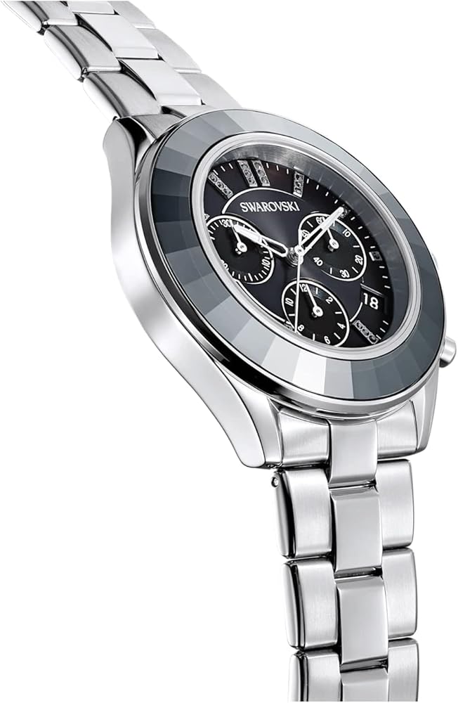Shop Swarovski Octea Lux Sport Chronograph Black Dial Silver Steel Strap Watch for Women - 5610520 in USA