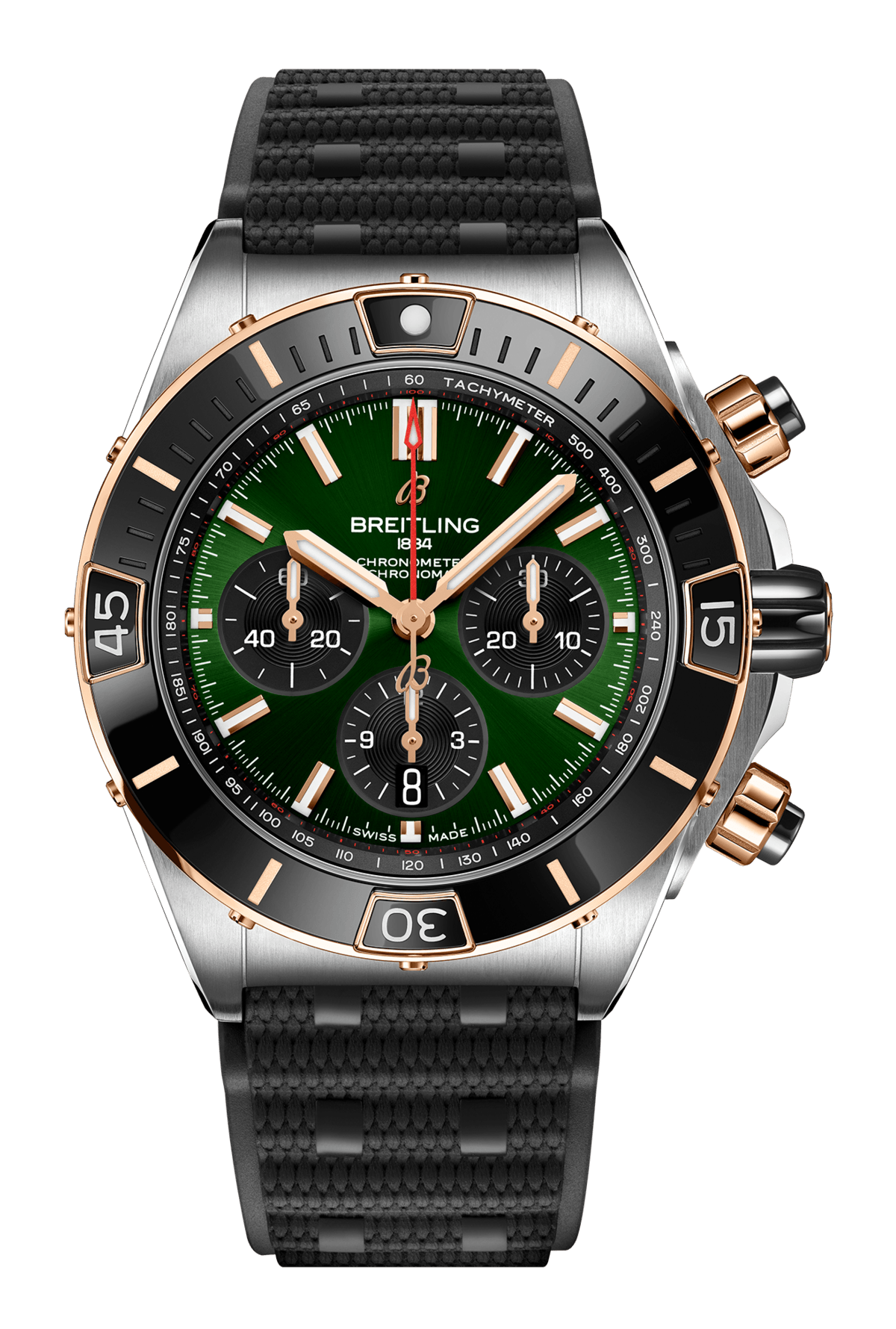 Breitling Super Chronomat B01 44 Green Dial Black Rubber Strap Watch for Men - UB0136251L1S1