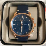 Fossil The Commuter Blue Dial Blue Leather Strap Watch for Men - FS5404