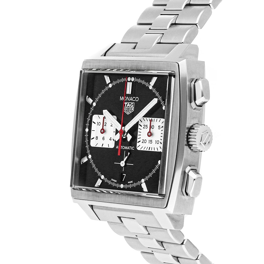 Tag Heuer Monaco Automatic Chronograph Black Dial Silver Steel Strap Watch for Men - CBL2113.BA0644