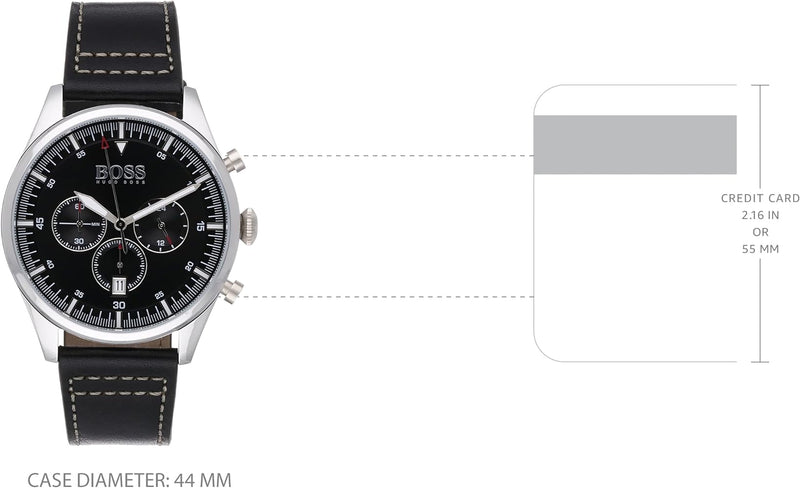 Hugo Boss Pioneer Chronograph Black Dial Black Leather Strap Watch For Men - 1513708 Buy Now By Hugo Boss