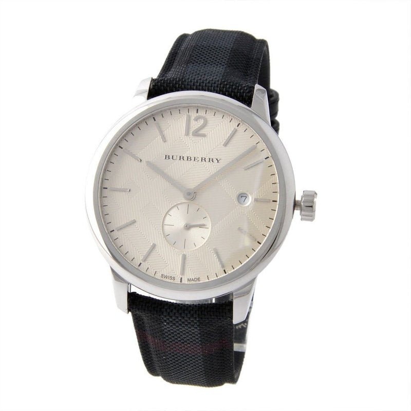 Shop Burberry Classic Round Cream Dial Black Leather Strap Watch for Men - BU10008 in USA