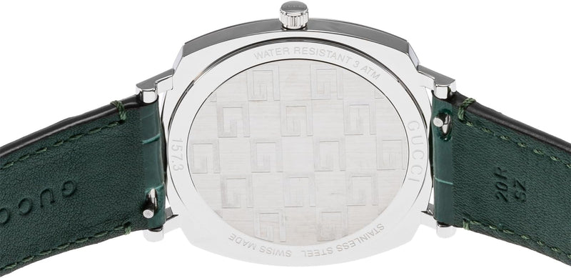 Shop Gucci Grip Quartz Silver Dial Green Leather Strap Watch For Women - YA157414 in USA