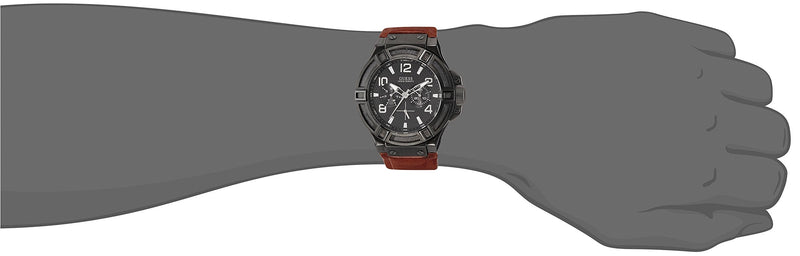 Guess Rigor Analog Black Dial Brown Leather Strap Watch For Men - W0040G8 Buy Now By Guess