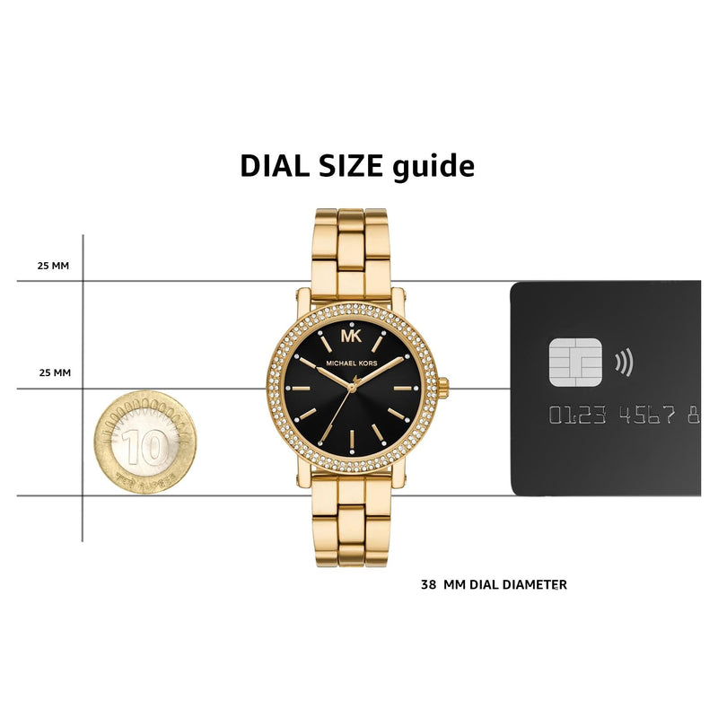 Michael Kors Corey Three Hand Black Dial Gold Steel Strap Watch for Women - MK7345 Buy Now By Michael Kors