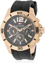 Shop Tommy Hilfiger Sport Multifunction Black Dial Black Rubber Strap Watch for Men - 1791145 in USA