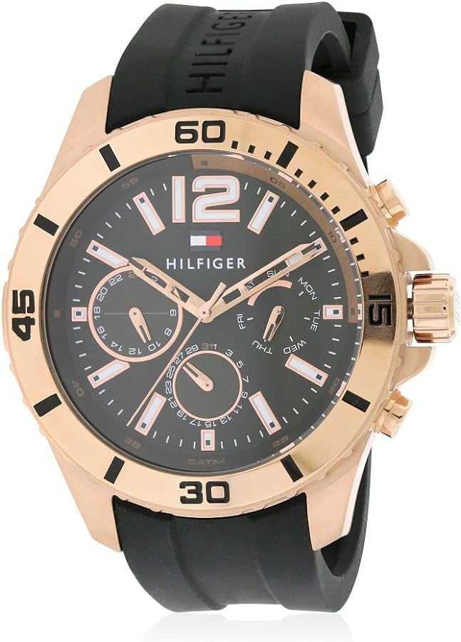 Shop Tommy Hilfiger Sport Multifunction Black Dial Black Rubber Strap Watch for Men - 1791145 in USA