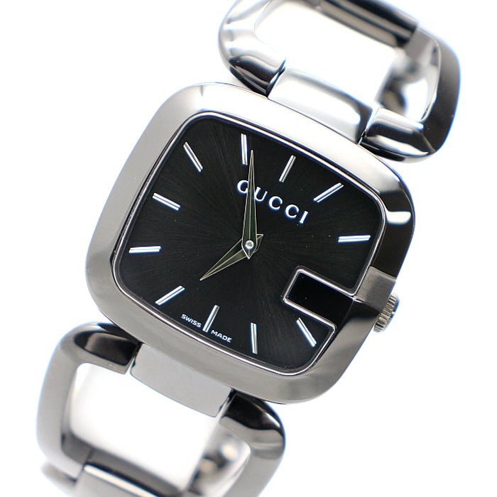 Shop Gucci G Gucci Black Dial Silver Steel Strap Watch For Women - YA125407 in USA