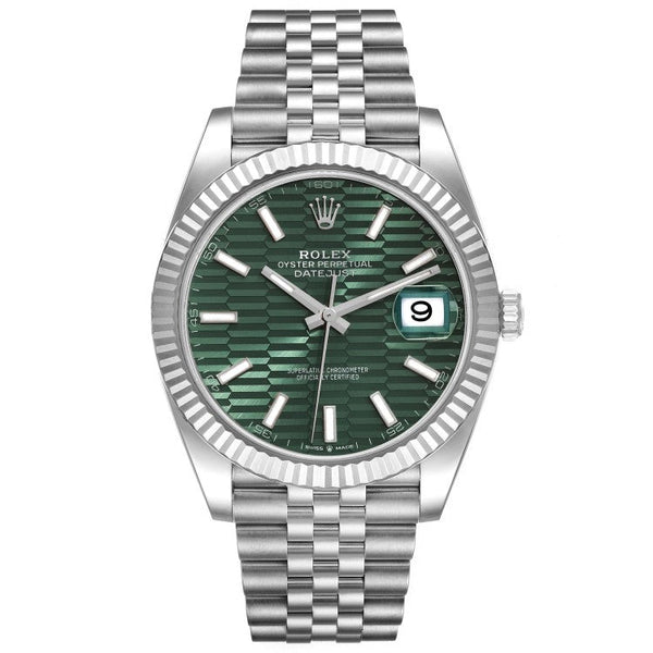 Shop Rolex Datejust 41 Oyster Mint Green Dial Oyster Steel & White Gold Strap Watch for Men - M126334-0028 in USA