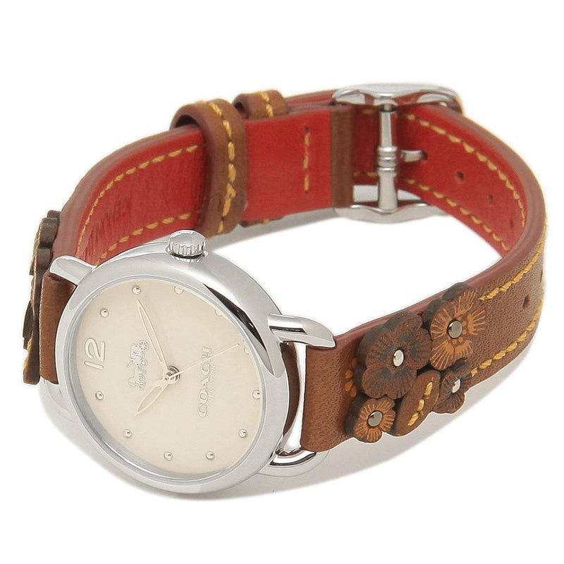 Coach Delancey White Dial Floral Brown Leather Strap Watch for Women - 14502761 Buy Now By Coach