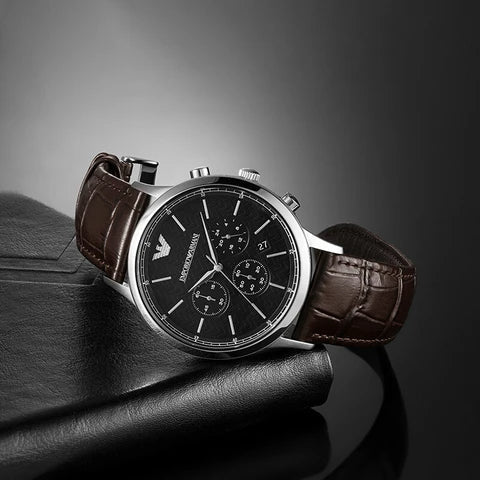 Emporio Armani Renato Chronograph Black Dial Brown Leather Strap Watch For Men - AR2482 Buy Now By Emporio Armani