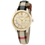 Shop Burberry Classic Champagne Gold Dial Horseferry Leather Strap Watch for Women - BU10104 in USA
