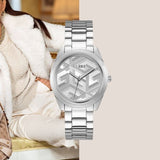 Shop Guess Cubed Analog Silver Dial Silver Steel Strap Watch For Women - GW0606L1 in USA