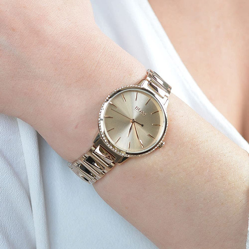 Hugo Boss Signature Gold Dial Gold Stainless Steel Strap Watch for Women - 1502540 Buy Now By Hugo Boss