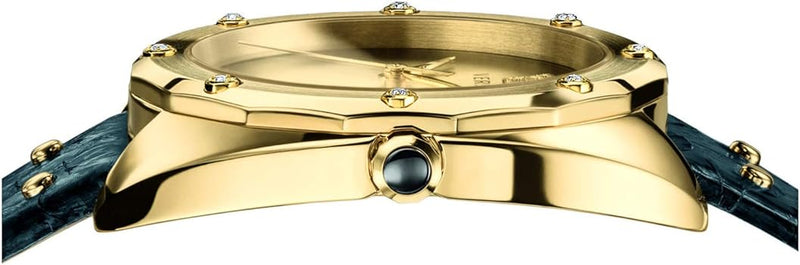 Versace Shadov Gold Dial Green Leather Strap Watch For Women - VEBM01018 Buy Now By Versace