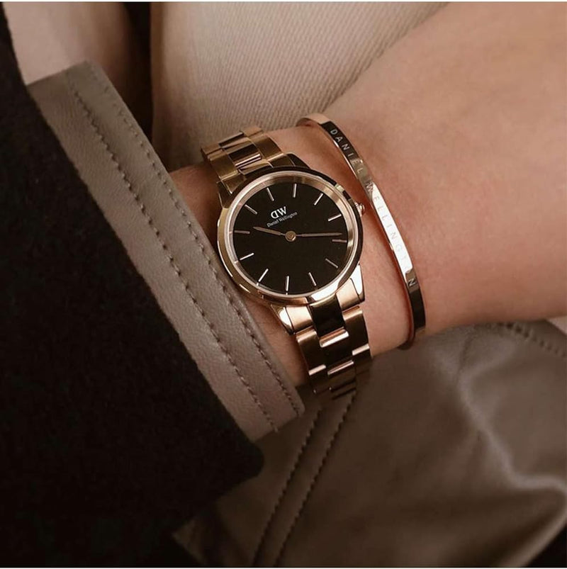 Daniel Wellington Iconic Link Analog Black Dial Rose Gold Steel Strap Watch For Women - DW00100214 Buy Now By Daniel Wellington