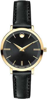 Movado Ultra Slim Black Dial Black Leather Strap Watch For Women - 0607095 Buy Now By Movado