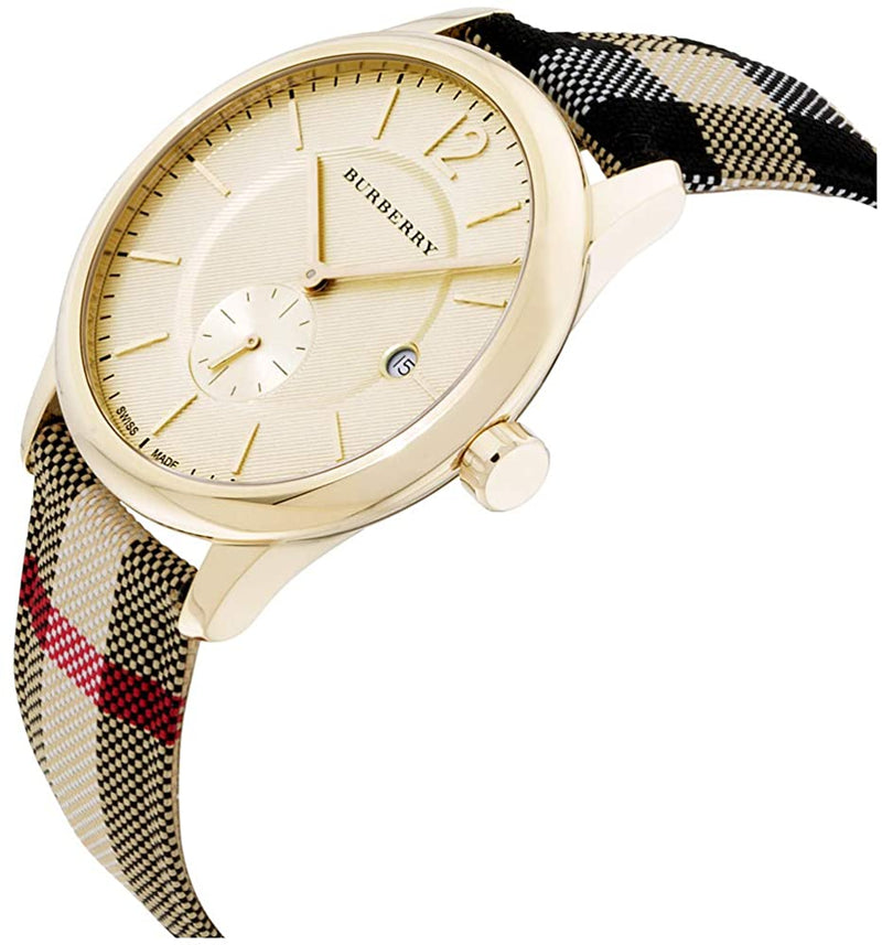 Shop Burberry The Classic Round Gold Dial Brown Leather Strap Unisex Watch - BU10001 in USA