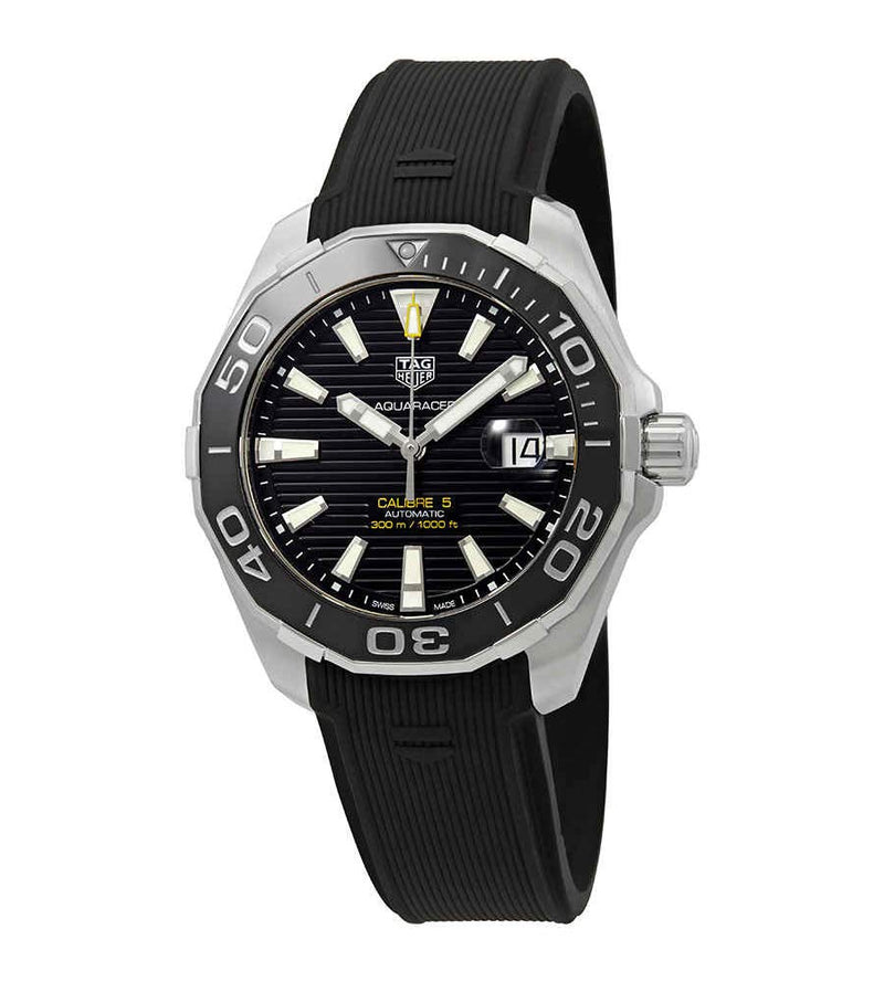 Shop Tag Heuer Aquaracer Calibre 5 Automatic Black Dial Black Rubber Strap Watch for Men - WAY201A.FT6142 in USA