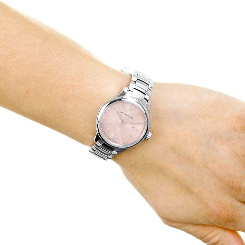 Shop Burberry The Classic Pink Dial Silver Steel Strap Watch for Women - BU10111 in USA