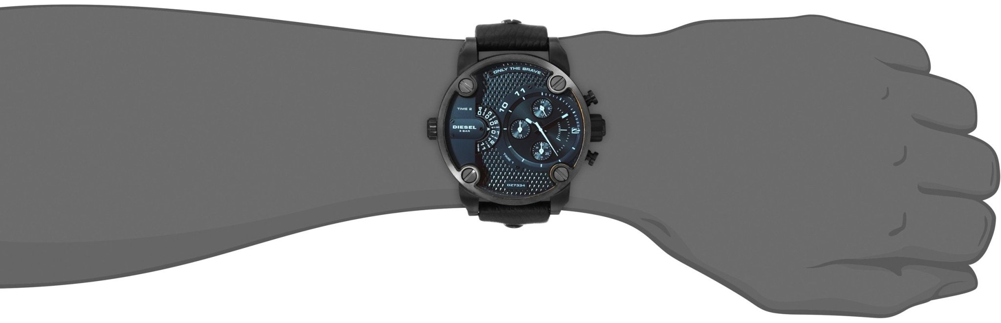 Diesel Little Daddy Black Dial Black Leather Strap Watch For Men - DZ7334
