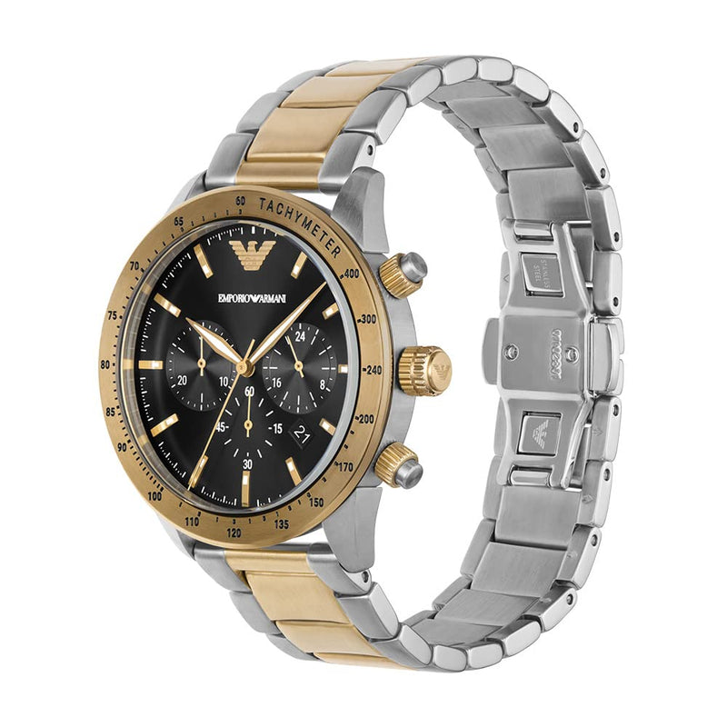 Emporio Armani Analog Chronograph Black Dial Two Tone Steel Strap Watch For Men - AR11521 Buy Now By Emporio Armani