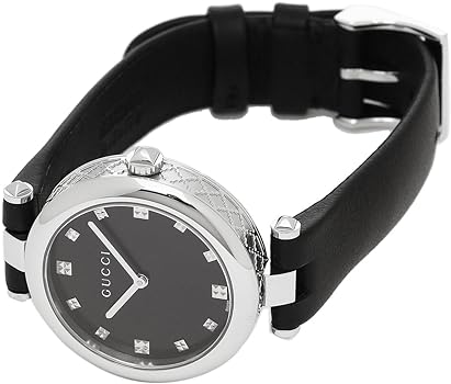 Shop Gucci Diamantissima Diamonds Black Dial Black Leather Strap Watch For Women - YA141403 in USA