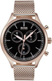 Hugo Boss Companion Chronograph Black Dial Rose Gold Mesh Strap Watch For Men - 1513548