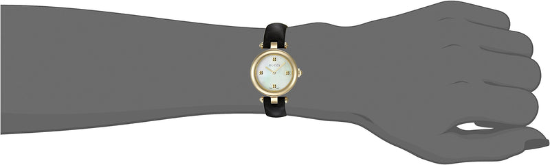 Shop Gucci Diamantissima Mother of Pearl Dial Black Leather Strap Watch For Women - YA141505 in USA