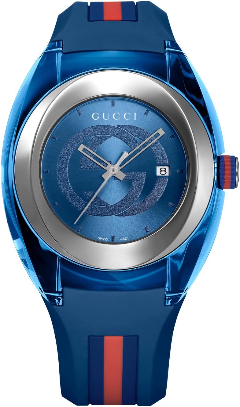 Shop Gucci Sync XXL Quartz Blue Dial Blue Rubber Strap Watch For Men - YA137104 in USA