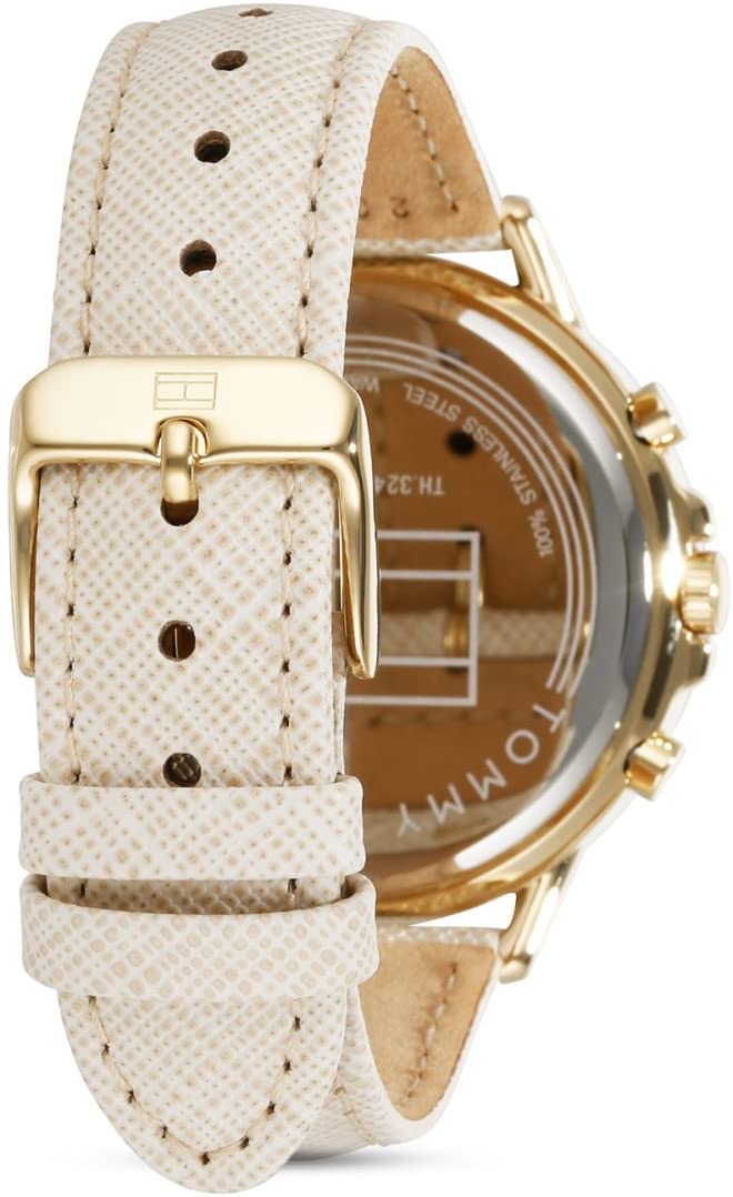 Shop Tommy Hilfiger Carly Silver Dial Cream Leather Strap Watch for Women - 1781790 in USA