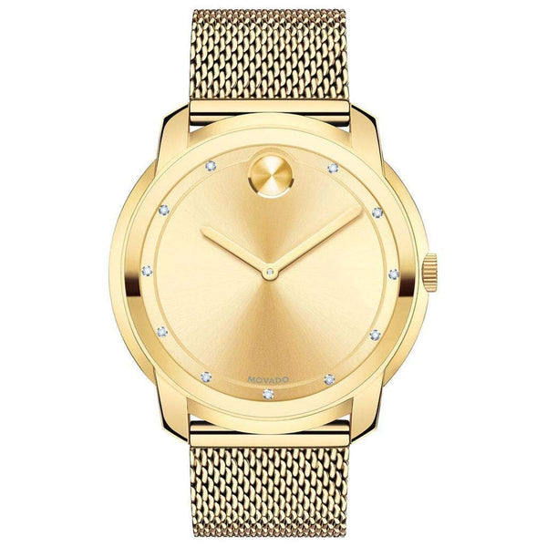 Shop Movado Bold Diamonds Gold Dial Gold Mesh Bracelet Watch For Men - 3600460 in USA
