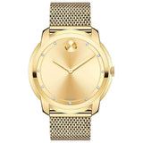 Movado Bold Diamonds Gold Dial Gold Mesh Bracelet Watch For Men - 3600460