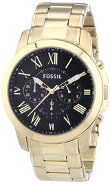 Fossil Grant Chronograph Black Dial Gold Steel Strap Watch for Men - FS4815 Buy Now By Fossil