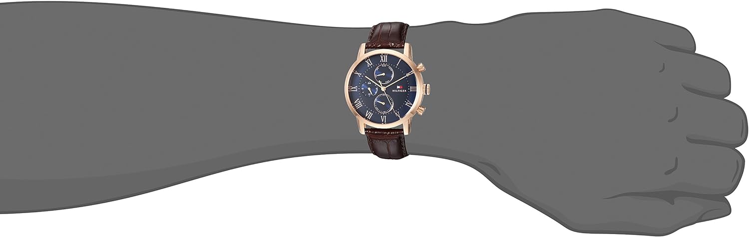Tommy Hilfiger Kane Chronograph Blue Dial Brown Leather Strap Watch for Men - 1791399
