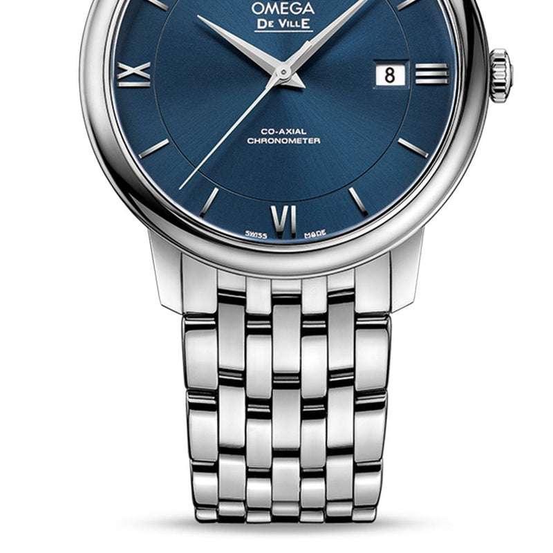 Shop Omega De Ville Prestige Co-Axial Orbis Blue Dial Silver Steel Strap Watch for Men - 424.10.40.20.03.001 in USA