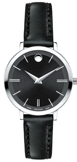Movado Ultra Slim Black Dial Black Leather Strap Watch For Women - 0607094 Buy Now By Movado