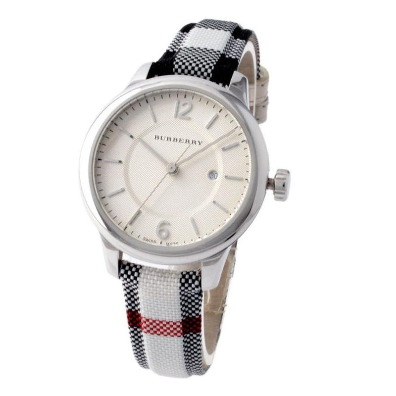 Shop Burberry Classic Stone Silver Dial Horseberry Black Leather Strap Watch for Women - BU10103 in USA