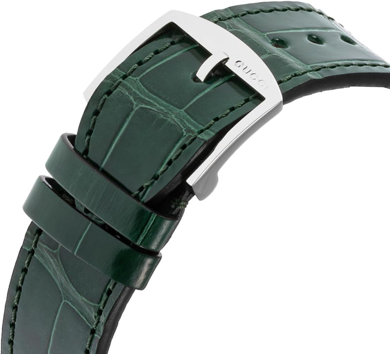Shop Gucci Grip Quartz Silver Dial Green Leather Strap Watch For Women - YA157414 in USA