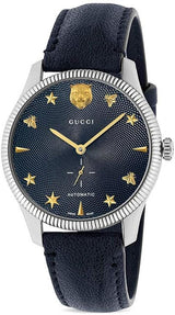 Shop Gucci G Timeless Automatic Blue Dial Black Leather Strap Watch For Men - YA126347 in USA