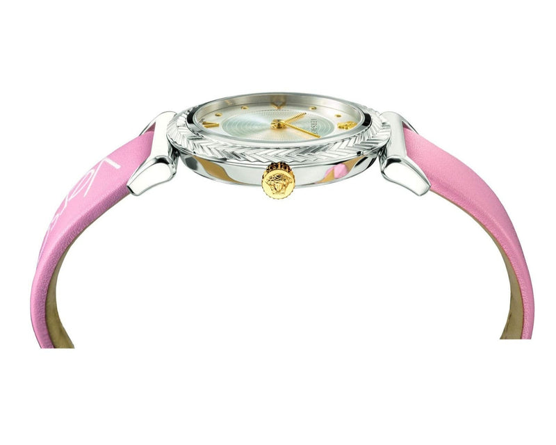Versace V-Motif Silver Dial Pink Leather Strap Watch for Women - VERE00118 Buy Now By Versace